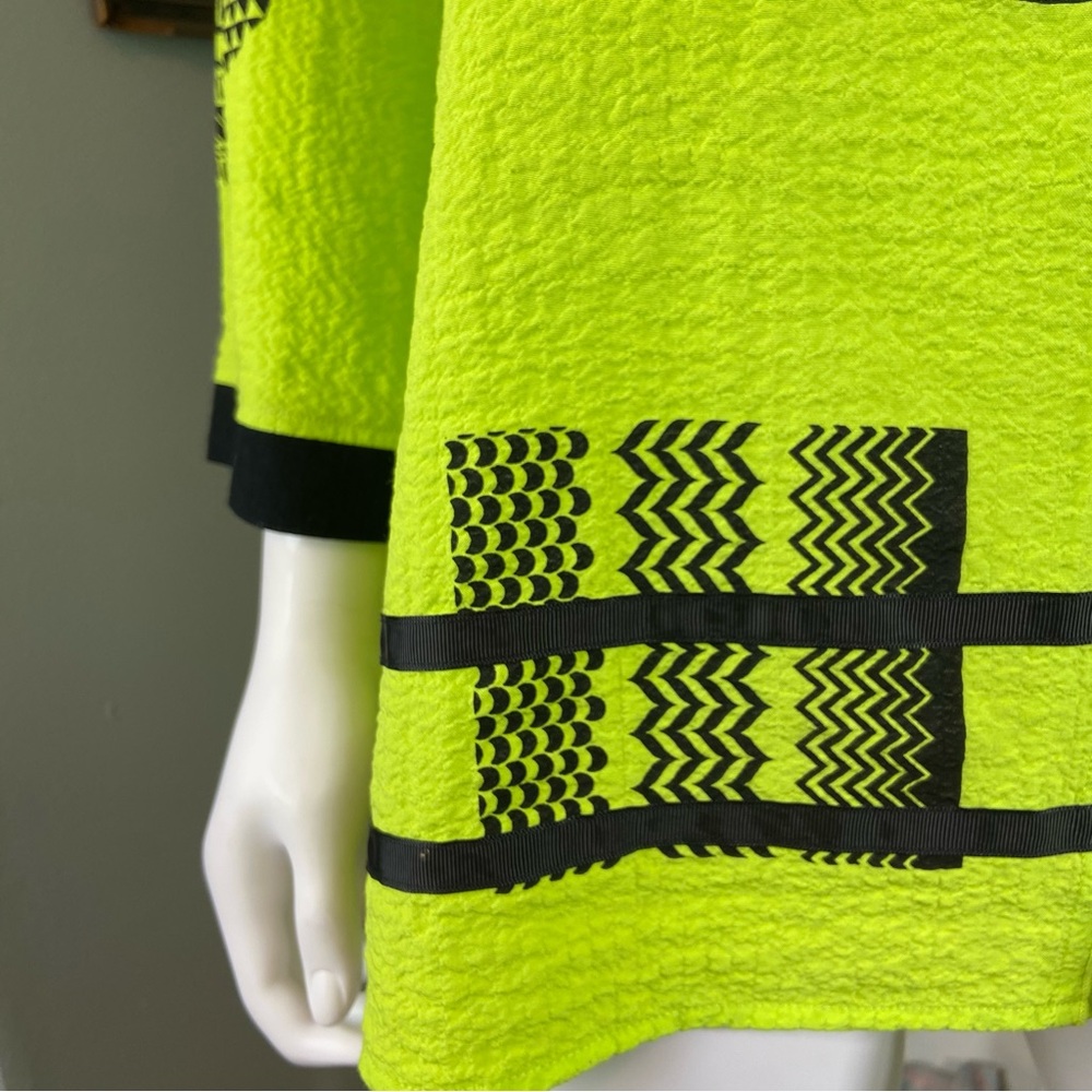 Ali Miles Popover Neon Yellow Black Geometric Patterned Tunic Blouse Shirt Top M - Picture 7 of 10
